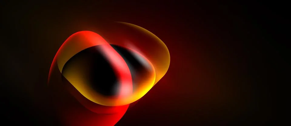 Abstract design features flowing red, orange shapes against dark background. Stock Illustration