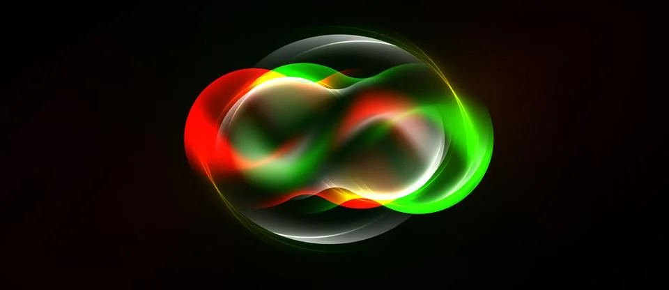 Abstract design features flowing ribbons. Red, green, white colors blend, Stock Illustration