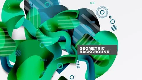 Abstract design features flowing shapes, vibrant greens, blues. Geometric 스톡 일러스트