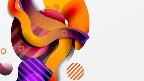 Abstract design features flowing shapes, vibrant colors, layered elements. Stock Illustration