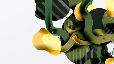 Abstract design features flowing shapes, yellow, green hues. Minimalist Illustrazione stock