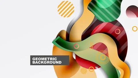Abstract design features flowing shapes, vibrant colors, geometric elements. Illustrazione stock