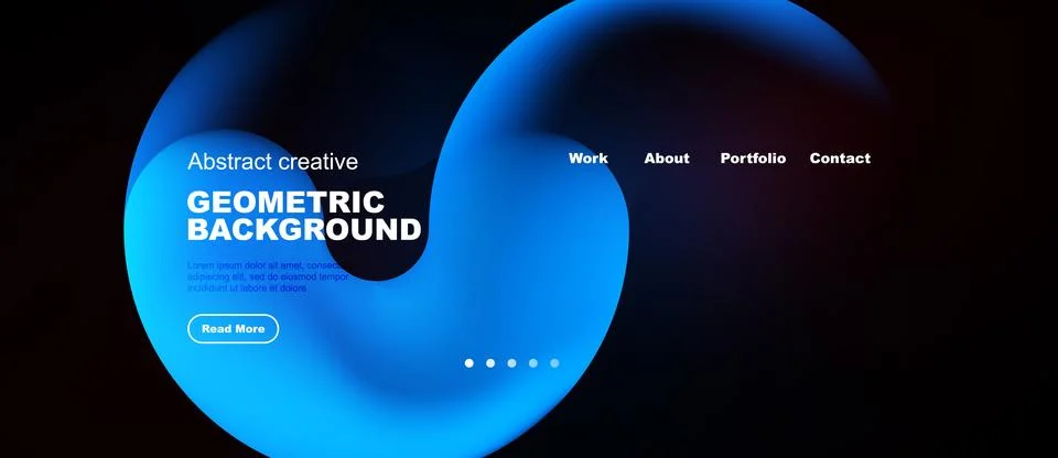 Abstract design features flowing shapes, vibrant blues, dark background. Text Illustrazione stock