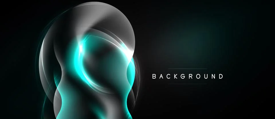 Abstract design features flowing shapes, vibrant teal glow, dark background. Stock Illustration