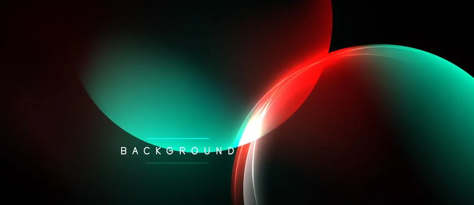 Abstract design features flowing shapes, vibrant teal, red hues. Gradient b.. Stockillustratie