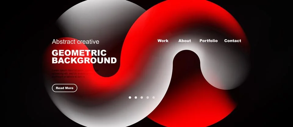 Abstract design features flowing shapes, red accents, dark background. Websit Illustrazione stock