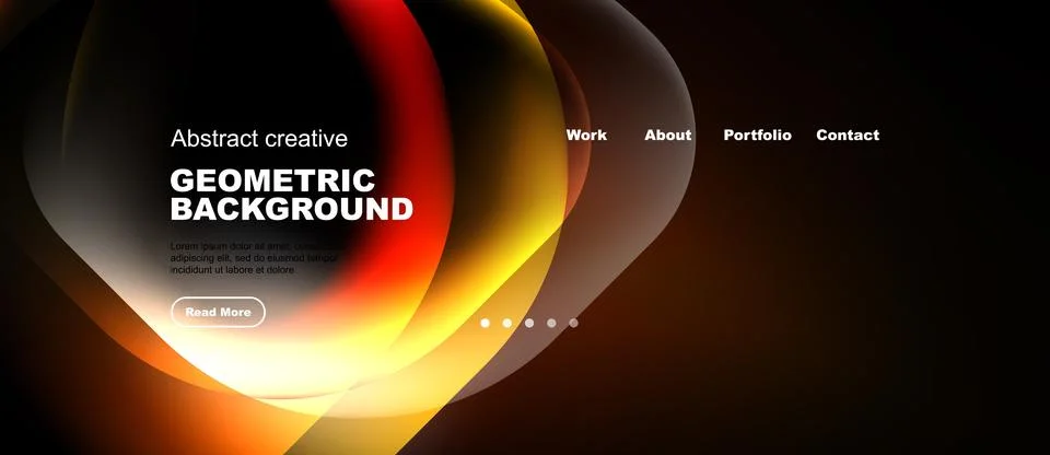 Abstract design features flowing shapes, warm colors, text elements. Website Stock Illustration