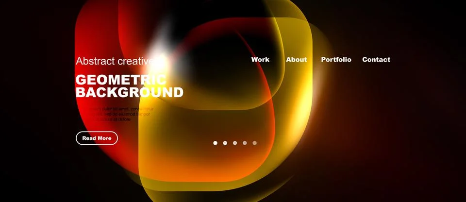 Abstract design features flowing shapes, warm colors. Website header includes 스톡 일러스트