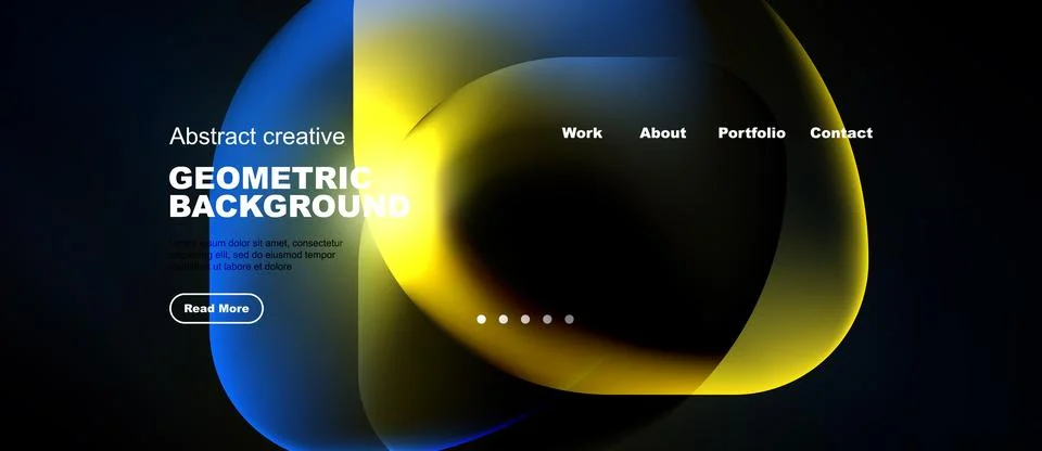 Abstract design features flowing shapes, vibrant colors, dark background. Illustrazione stock