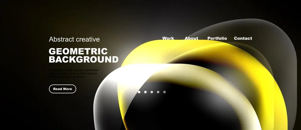 Abstract design features flowing shapes, vibrant colors, dark background. Illustrazione stock