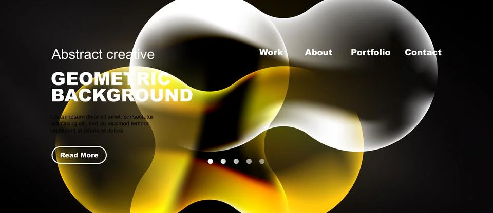 Abstract design features flowing shapes, vibrant colors, text elements. Moder Stock Illustration