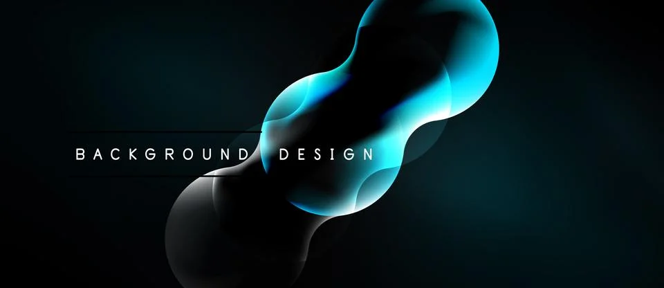 Abstract design features flowing shapes, vibrant blue hues, dark background. Stock Illustration