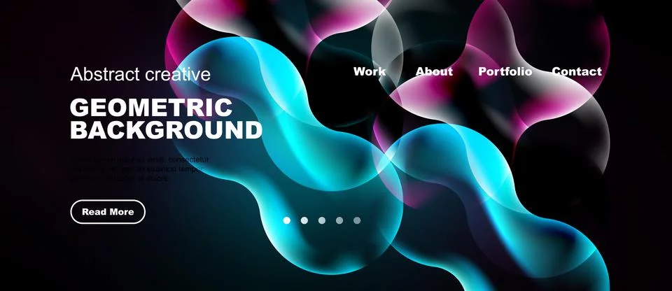 Abstract design features flowing shapes, vibrant colors, text elements. Moder Stock Illustration