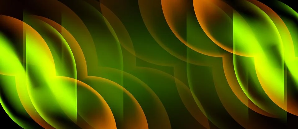Abstract design features flowing shapes, vibrant green, orange hues. Dark Stock Illustration