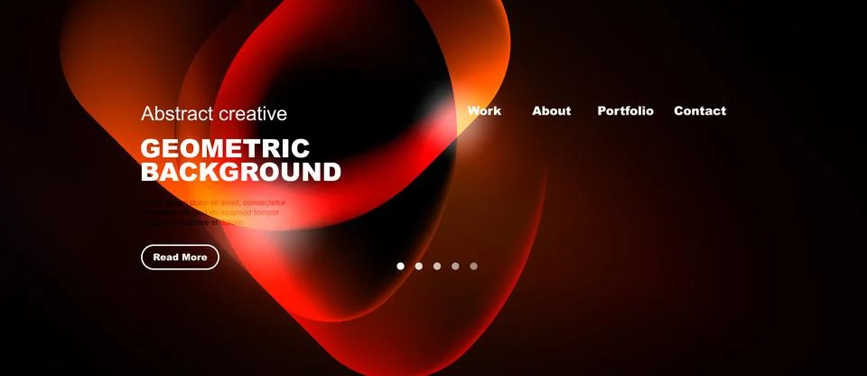 Abstract design features flowing shapes, vibrant colors, text elements. Moder Stock Illustration