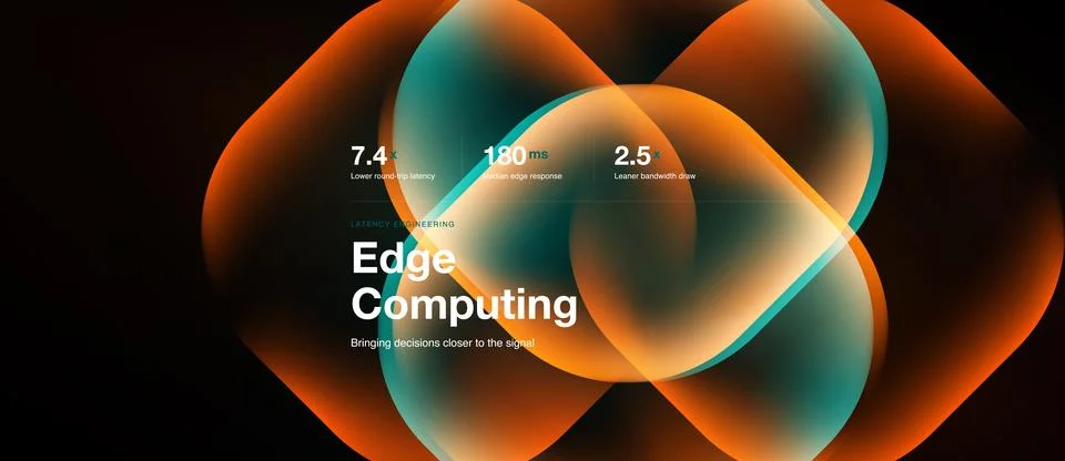 Abstract design features flowing shapes, orange, teal hues. Text highlights.. Stock Illustration