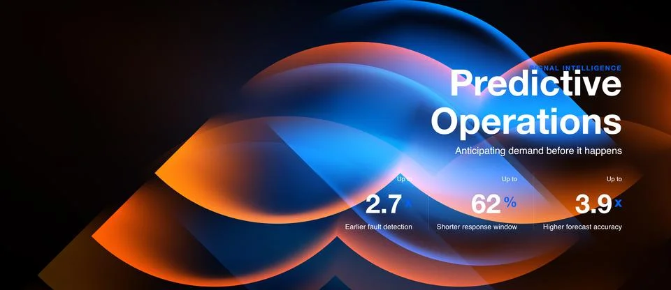 Abstract design features flowing shapes, text highlighting predictive opera.. Stock Illustration