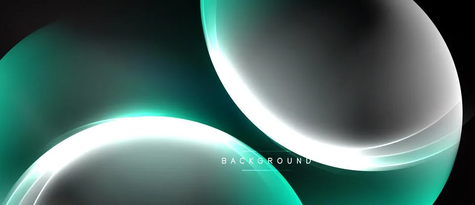 Abstract design features flowing turquoise, silver lines against dark backdro Stock Illustration