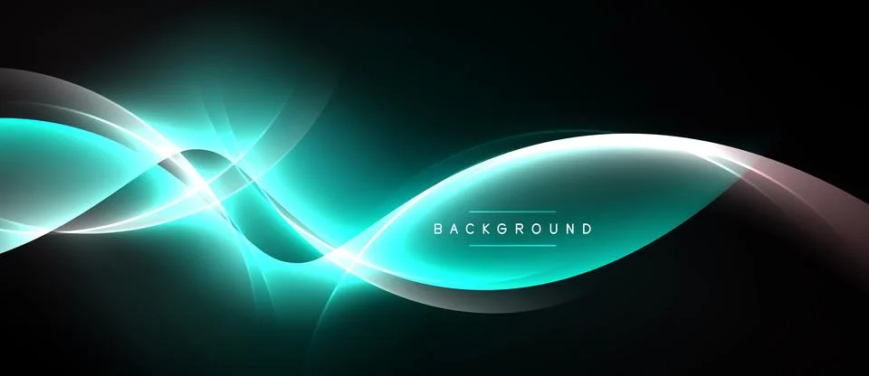 Abstract design features flowing turquoise lines over dark background. Modern Stock Illustration