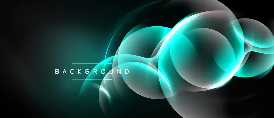 Abstract design features flowing turquoise light shapes over dark background. Stock Illustration