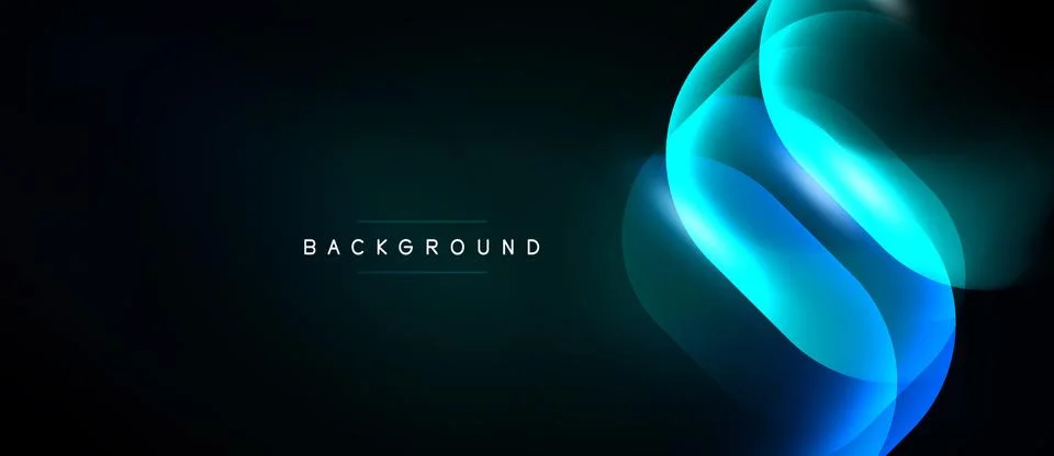 Abstract design features flowing turquoise shapes over dark background. Ilustração Stock