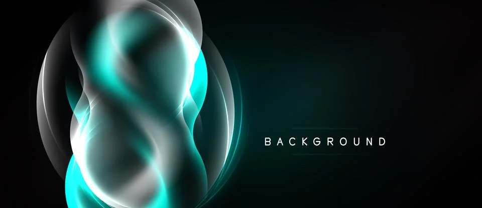 Abstract design features flowing turquoise lines, silver shapes. Dark backg.. Stock Illustration