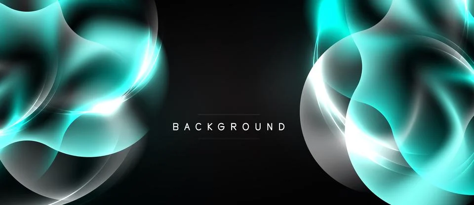 Abstract design features flowing turquoise shapes, silver highlights, dark Stock Illustration