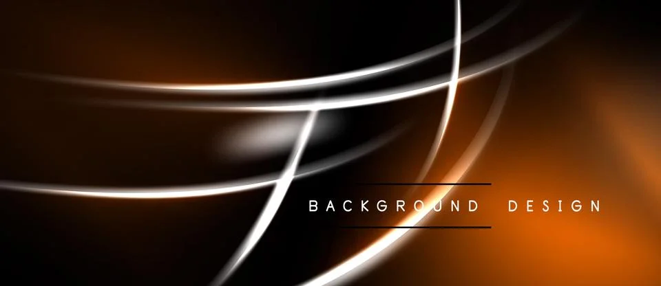Abstract design features flowing white lines over dark orange, black gradient Stock Illustration