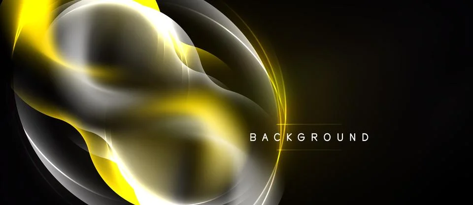 Abstract design features flowing yellow, silver lines against black backdrop. Stock Illustration