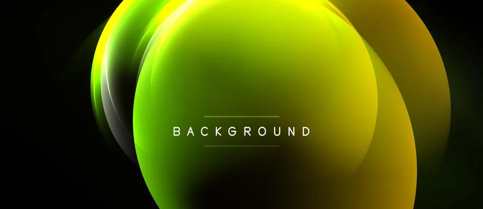 Abstract design features flowing yellow, green shapes. Background text reads Stock Illustration