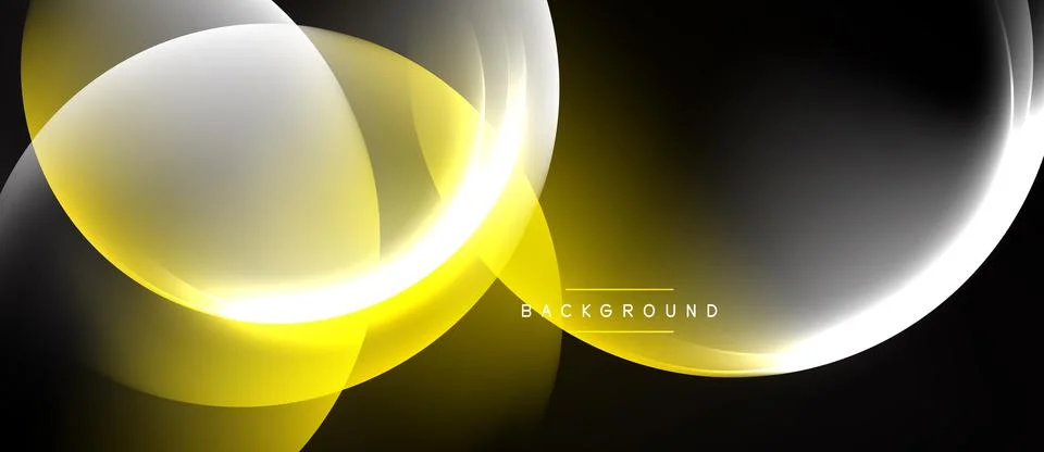 Abstract design features flowing yellow, white curves over dark background. Ilustração Stock