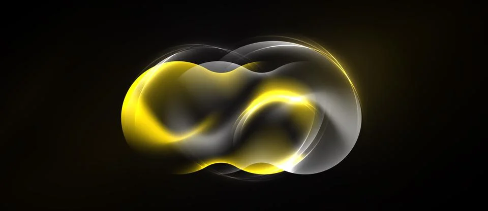Abstract design features flowing yellow, gray shapes against dark background. Stock Illustration