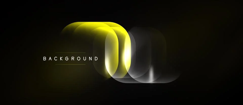 Abstract design features flowing yellow shapes over black background. Modern, Ilustração Stock