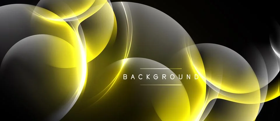 Abstract design features flowing yellow, gray shapes over black background. Stock Illustration
