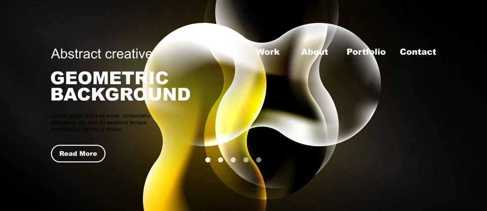 Abstract design features flowing yellow shapes over dark background. Website Stock Illustration