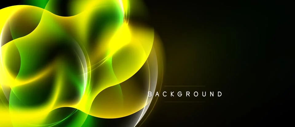 Abstract design features flowing yellow, green shapes. Dark background create Stock Illustration