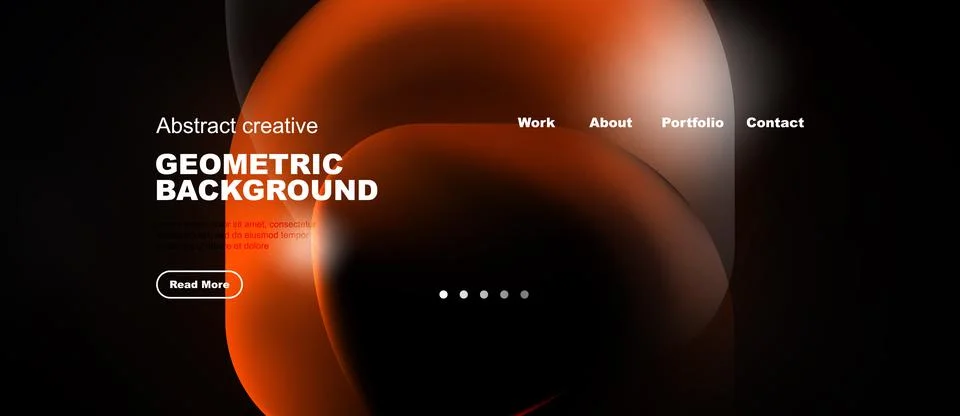 Abstract design features fluid shapes, dark background, text elements. Stock Illustration