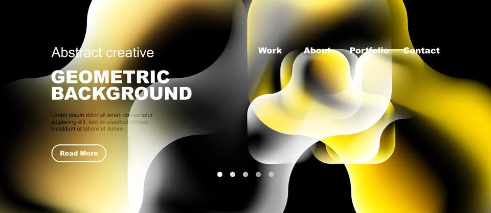 Abstract design features fluid shapes, vibrant colors, text elements. Modern Stock Illustration