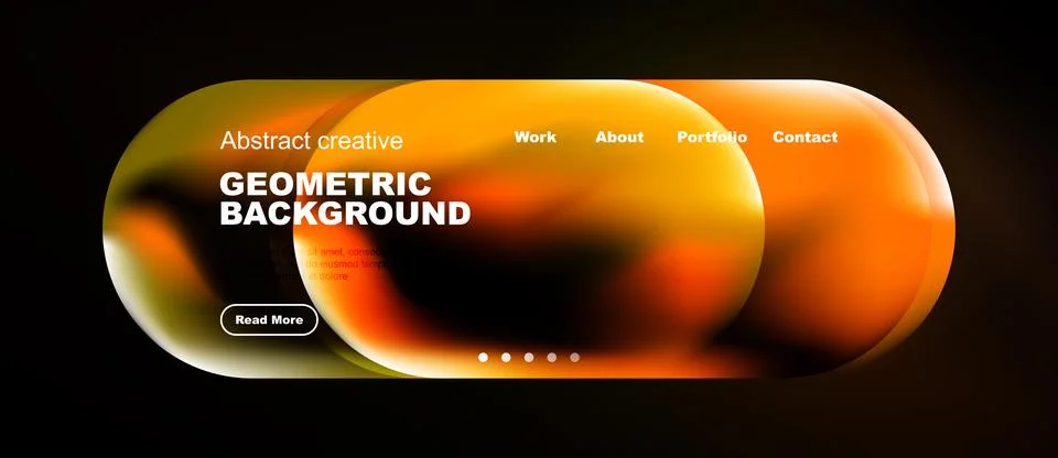 Abstract design features fluid shapes, warm colors, text elements. Website Stock Illustration