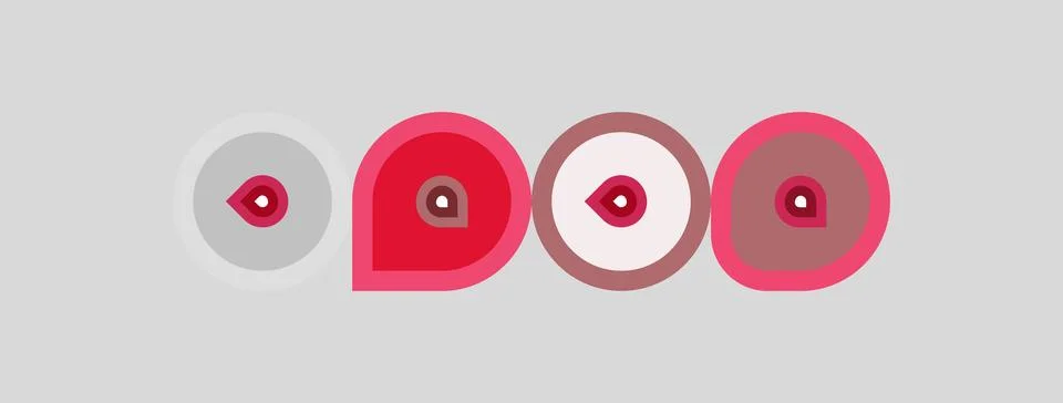 Abstract design features four circular motifs. Each includes concentric rings Stock Illustration