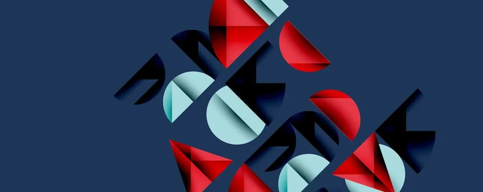 Abstract design features fragmented text, bold colors, geometric shapes. Blue 库存插图