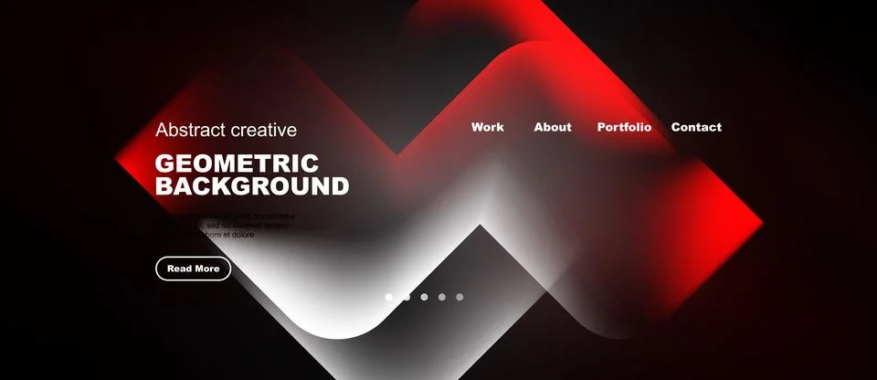 Abstract design features geometric shapes, red accents, white text, dark Stock Illustration