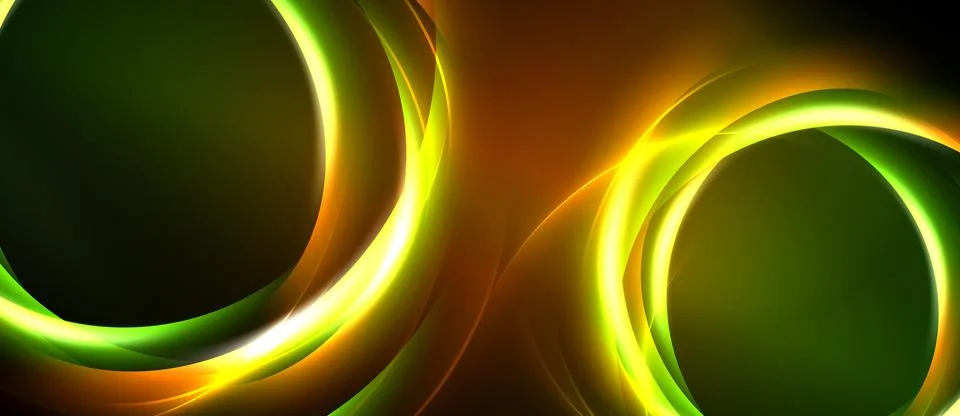 Abstract design features glowing circles, vibrant colors. Green, orange, yell Stock Illustration