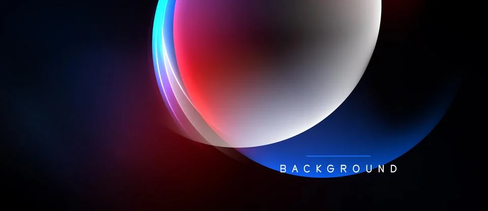 Abstract design features glowing circles, vibrant colors, dark background. Stockillustratie