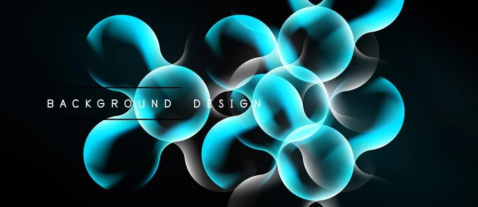 Abstract design features glowing circles, flowing lines. Dark background Stock Illustration