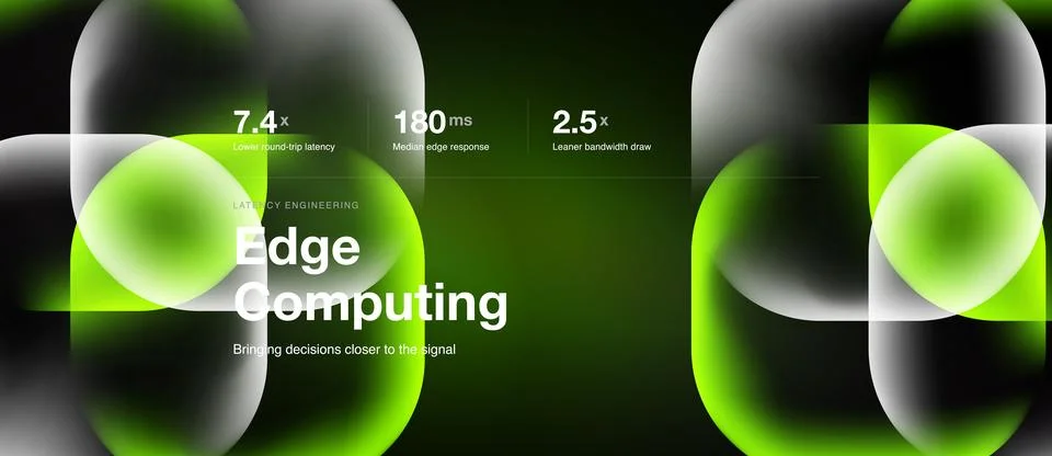Abstract design features glowing circles, text promoting edge computing, la.. Stock Illustration