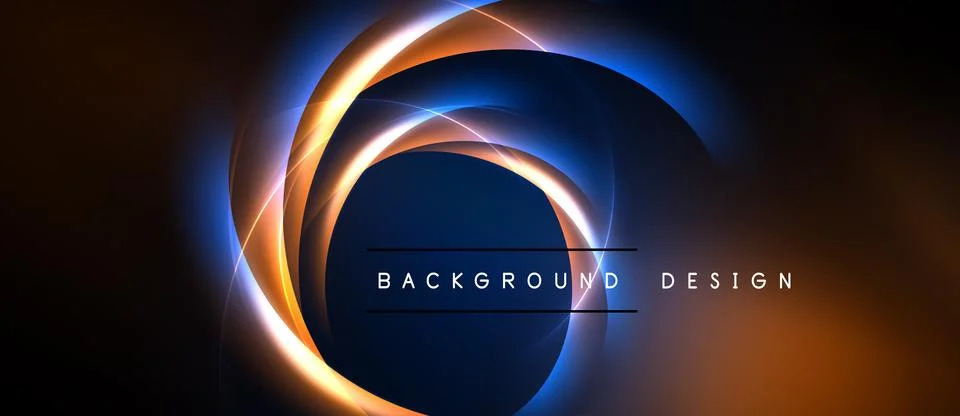 Abstract design features glowing concentric circles. Orange, blue light creat Stock Illustration