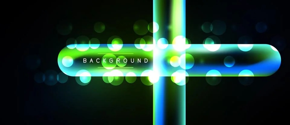 Abstract design features glowing cross shape. Vibrant blue, green hues domina Stock Illustration