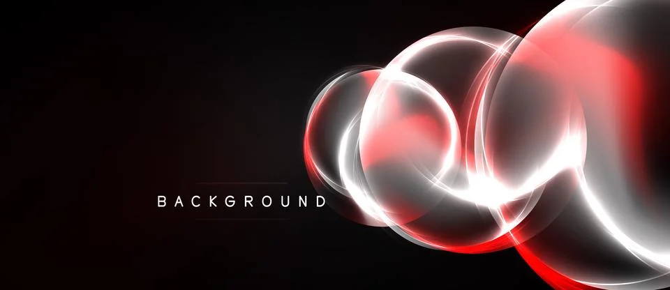 Abstract design features glowing curves, red highlights, white lines. Dark Illustrazione stock