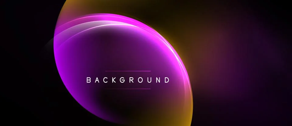 Abstract design features glowing curves, vibrant purple, orange hues. Text .. Stock Illustration